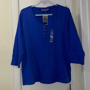Blue woman’s shirt. 3/4 sleeve. NWT.